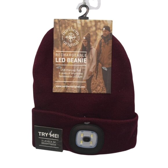 Northern Original Rechargeable LED Beanie Winter Hat Burgundy USB Charging - Picture 2 of 3